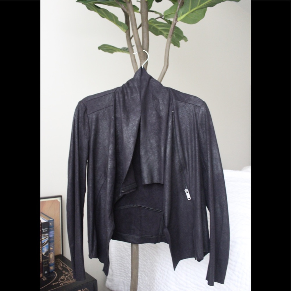 Black Suede Moto Jacket w/ Asymmetrical Zip